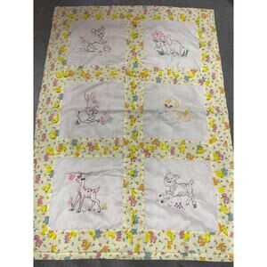 Yellow-White Baby Quilt, Patchwork Style, Cute Little Animals and Flowers